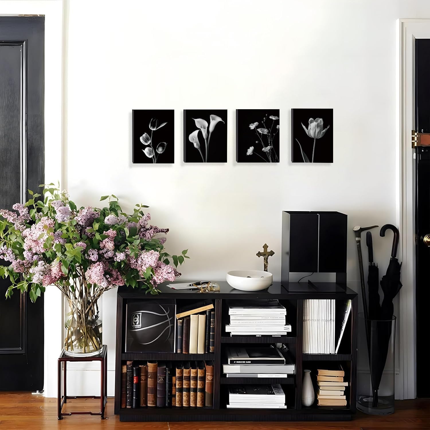 Set of 4 Black and White Flower Plant Wall Art Prints - Vintage Style Wall Decor... - Image 3