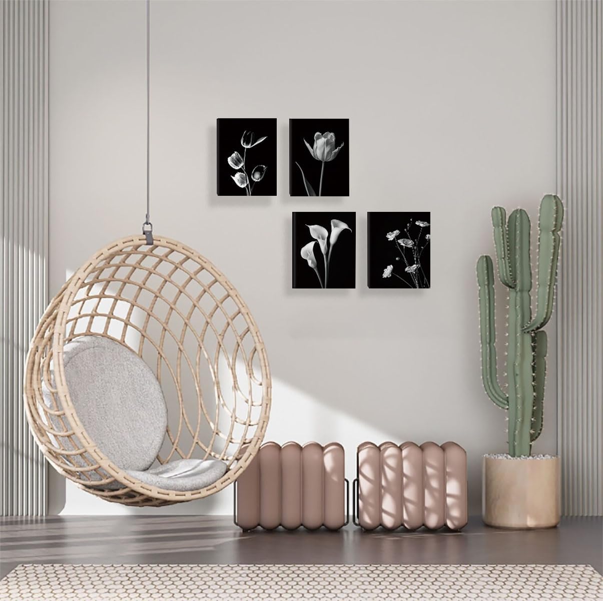 Set of 4 Black and White Flower Plant Wall Art Prints - Vintage Style Wall Decor... - Image 4