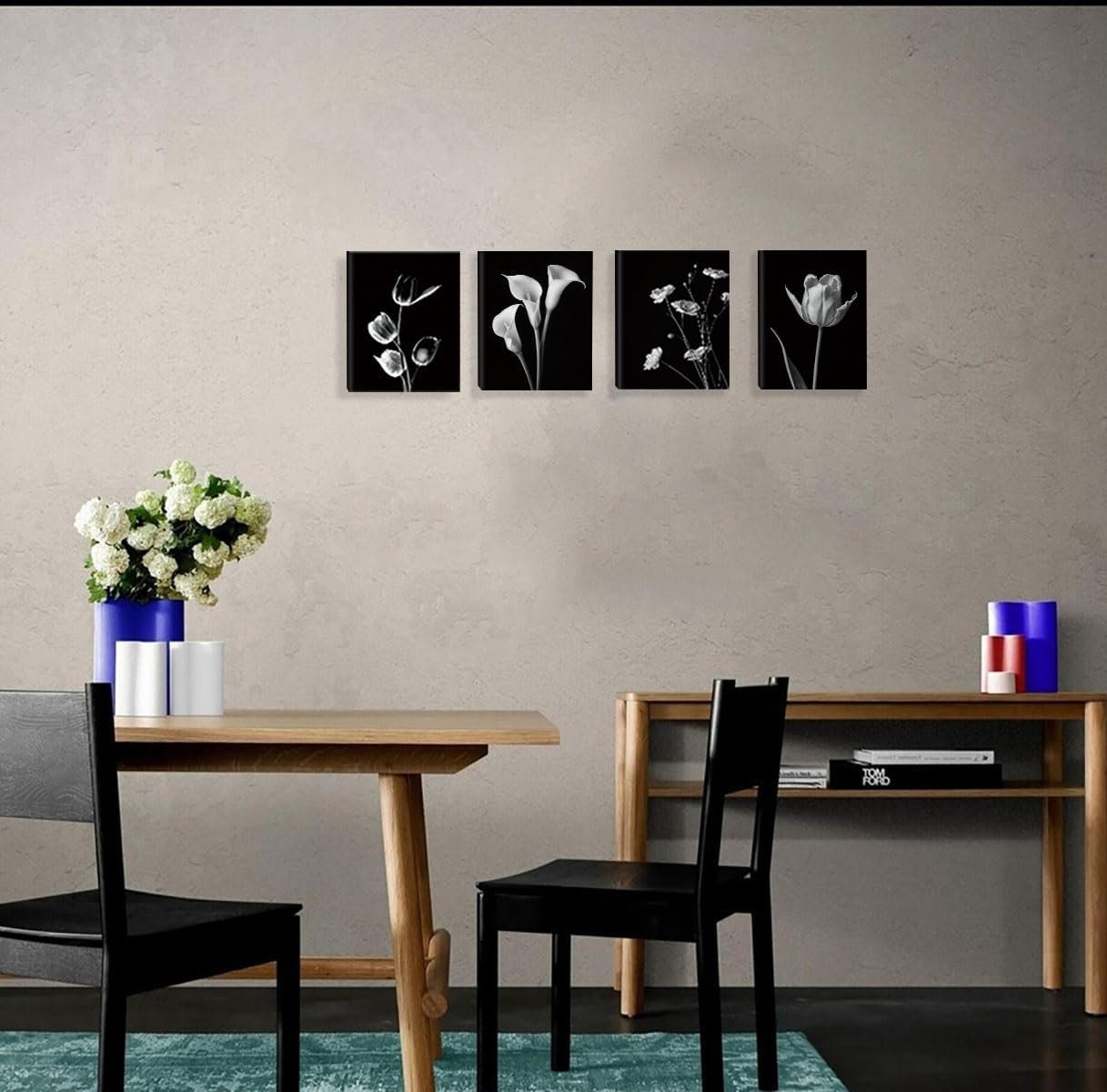 Set of 4 Black and White Flower Plant Wall Art Prints - Vintage Style Wall Decor... - Image 6