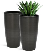 22.8" Tall Planters Set of 2, High-Density Resin Brushed Outdoor Pots for Plants... - Image 3