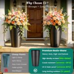 22.8" Tall Planters Set of 2, High-Density Resin Brushed Outdoor Pots for Plants... - Image 4