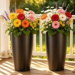 22.8" Tall Planters Set of 2, High-Density Resin Brushed Outdoor Pots for Plants... - Image 9