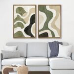 Ashbrook Framed Canvas Print Wall Art Set Earth Tone Abstract Waves Olive Green ... - Image 4