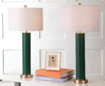 SAFAVIEH Lighting Collection – Set of 2 Ollie Modern Contemporary Dark Green Fau... - Image 3