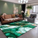 Green Gold Marble Rugs: 4x6 Feet Modern Abstract Area Rug Emerald Green Aestheti... - Image 8