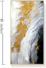 Hand-Painted Gold Abstract Oil Painting on Canvas for Entrance-Hall, Framed Whit... - Image 3