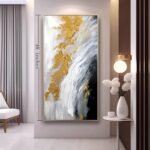 Hand-Painted Gold Abstract Oil Painting on Canvas for Entrance-Hall, Framed Whit... - Image 4