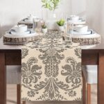 Vintage Damask Pattern Dining Table Runner, Retro Luxury Floral Farmhouse Burlap... - Image 6