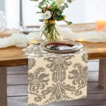 Vintage Damask Pattern Dining Table Runner, Retro Luxury Floral Farmhouse Burlap... - Image 7