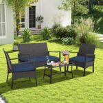 Tangkula 4 Pieces Outdoor Conversation Set, Patio PE Wicker Sofa with Tempered G... - Image 3