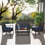 Tangkula 4 Pieces Outdoor Conversation Set, Patio PE Wicker Sofa with Tempered G... - Image 4