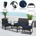 Tangkula 4 Pieces Outdoor Conversation Set, Patio PE Wicker Sofa with Tempered G... - Image 6