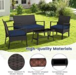 Tangkula 4 Pieces Outdoor Conversation Set, Patio PE Wicker Sofa with Tempered G... - Image 7