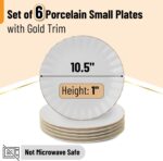 BTaT- Porcelain Dinner Plates with Gold Trim,10.5 inch, Set of 6, White Dinner P... - Image 3