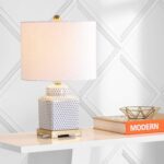 JONATHAN Y 21.5" White and Navy Blue Ceramic Ginger Jar LED Table Lamp, Modern C... - Image 3