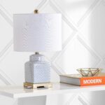 JONATHAN Y 21.5" White and Navy Blue Ceramic Ginger Jar LED Table Lamp, Modern C... - Image 8