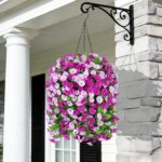 INXUGAO Artificial Flowers with Hanging Basket, Outdoor Faux Plants Silk Morning... - Image 4