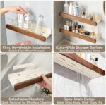 Single White Aluminum & Walnut Bathroom Wall Shelf, 15.75” Long Floating Shelf w... - Image 4