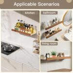 Single White Aluminum & Walnut Bathroom Wall Shelf, 15.75” Long Floating Shelf w... - Image 5