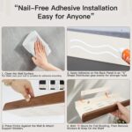 Single White Aluminum & Walnut Bathroom Wall Shelf, 15.75” Long Floating Shelf w... - Image 7