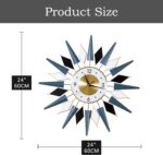 24 Inch Modern Metal Wall Clock Unique Design, Large Silent Battery Operated Non... - Image 5