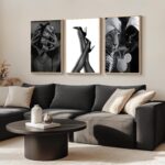 3Pcs Black White Trendy Leopard Canvas Wall Art Glam Black Woman Wall Decor Bath... - Image 5