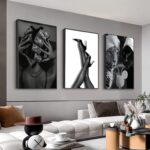 3Pcs Black White Trendy Leopard Canvas Wall Art Glam Black Woman Wall Decor Bath... - Image 7