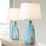 360 Lighting Carlton Modern Coastal Table Lamps 28" Tall Set of 2 Swirling Blue ... - Image 6