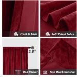 Red Curtains 63 inch Length, Burgundy Velvet Rod Pocket Panels for Bedroom, Luxu... - Image 3