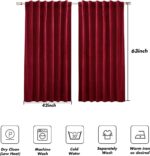 Red Curtains 63 inch Length, Burgundy Velvet Rod Pocket Panels for Bedroom, Luxu... - Image 6