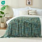 Multi-Color Green Cable Woven Throw Blanket for Couch,60"X80" Boho Style Texture... - Image 3