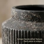 7" Rustic Black Ribbed Vase - Wabi Sabi Textured Ceramic Vase for Flowers, Vinta... - Image 5