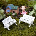 Miniature Park Bench Set, 2 Pcs White, Mini Garden Ornaments, Park Street Seats ... - Image 5
