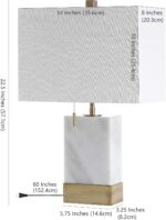 JONATHAN Y 22.5" White and Brass Gold Marble Modern Console LED Table Lamp, Slim... - Image 5