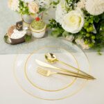 100Pcs Clear Gold Plastic Plates 7 Inch, Disposable Heavy Duty Dessert Plates wi... - Image 5