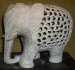 Natural Soapstone Elephant Statue 5" inch Beautiful Handcrafted Undercut Jali De... - Image 3