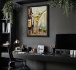 Framed Vintage Olive Martini Glass Cocktail Canvas Wall Art Still Life Bar Cart ... - Image 3