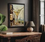 Framed Vintage Olive Martini Glass Cocktail Canvas Wall Art Still Life Bar Cart ... - Image 5