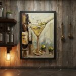 Framed Vintage Olive Martini Glass Cocktail Canvas Wall Art Still Life Bar Cart ... - Image 6