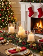 NUPTIO Candle Holders for Pillar Candles: Gold Large Holders with Hurricane Glas... - Image 5