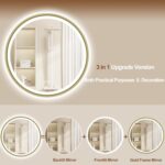 S'bagno 24'' Round Gold LED Mirror for Bathroom with Frontlit & Backlit, LED Van... - Image 4