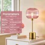 QiMH Glass Table Lamp for Living Room, Modern Bedside Lamp with Pink Ribbed Glas... - Image 4