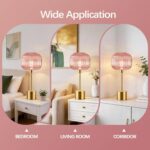 QiMH Glass Table Lamp for Living Room, Modern Bedside Lamp with Pink Ribbed Glas... - Image 6