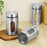 QWORK Stainless Steel & Glass Airtight Kitchen Canisters Set, 3 Pack 32 oz Coffe... - Image 7