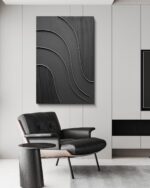 NANKAI Hand-Painted Thick Texture Black Minimalist Oil Painting 24x36 Inch Textu... - Image 5