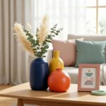 Colorful Ceramic Vase Set, Small Burnt Orange Blue Yellow Vases Home Decor,Fall ... - Image 5