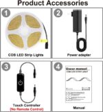Pandery COB LED Strip,LED Strip Lights 3M/9.84ft,Touch Dimmable LED Strips,CRI90... - Image 3