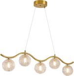 Modern Linear Globe Chandelier Gold 5-Lights Mid Century Linear Chandelier for D... - Image 7