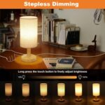 Small Touch Table Lamp with Stepless Dimming&USB Plug,Natural Round Wood Base&Li... - Image 3