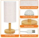 Small Touch Table Lamp with Stepless Dimming&USB Plug,Natural Round Wood Base&Li... - Image 5